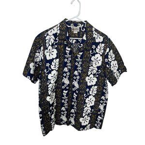 ALOHA REPUBLIC Men's Size Large Vintage Hawaiian Shirt Blue Turtle Print